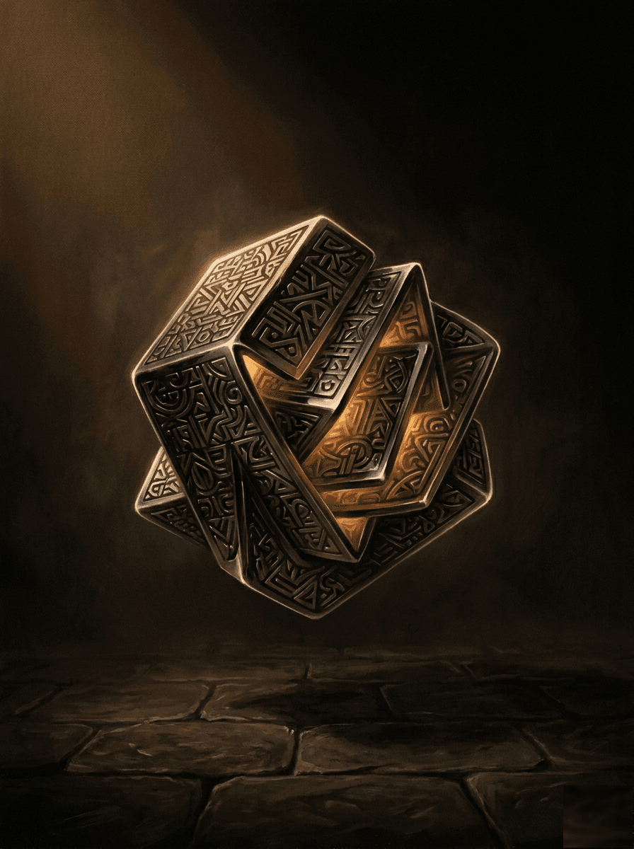 AI Age — folded obsidian relic carved with unreadable glyphs
